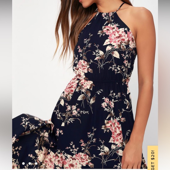 Lulu’s Feel the Music Midnight Blue Floral Print Maxi Dress Size Small NWOT - Picture 5 of 15